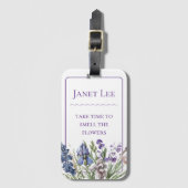 美しい紫の花模様と紫の枠 ラゲッジタグ (正面縦)