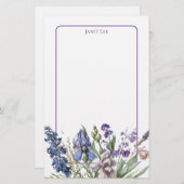 美しい紫の花模様と紫の枠 便箋 (正面/裏面)