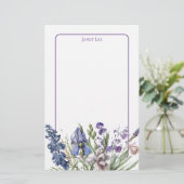 美しい紫の花模様と紫の枠 便箋 (スタンド正面)