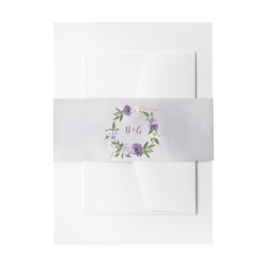 美しい紫の薄紫と白いフローラ結婚 招待状ベリーバンド (正面例)