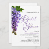 美しい紫の藤の花ブライダルシャワー 招待状 (正面/裏面)