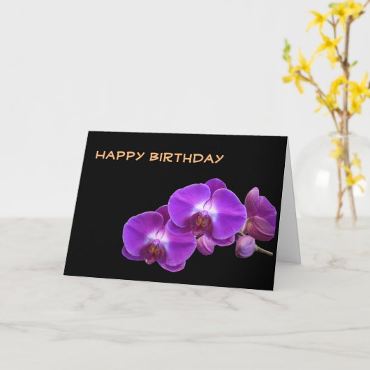 美しい紫の蘭の花ハッピーバースデー カード (黄色い花)