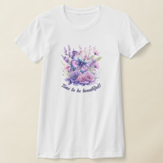 美しい紫の蝶が咲き誇る庭 Tシャツ (レイダウン)