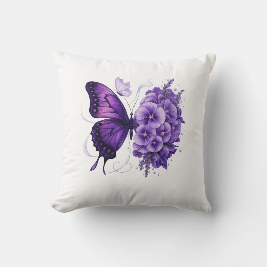 美しい紫の蝶のフローラ枕 クッション (正面)