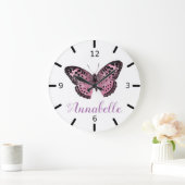 美しい紫の蝶 ラージ壁時計 (ホーム)
