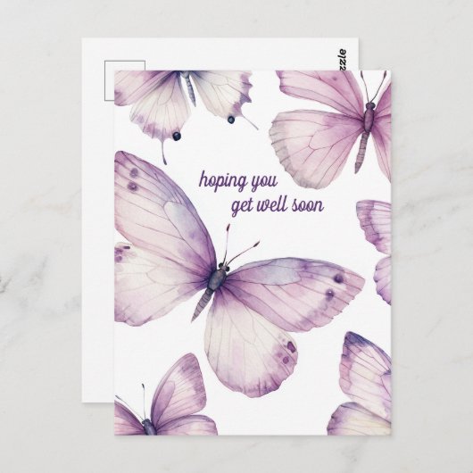 美しい紫の蝶 回復をお祈りします ポストカード (正面/裏面)