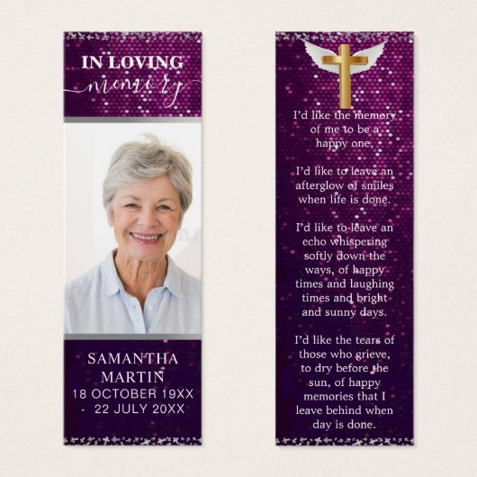 美しい紫の輝かしい記念葬式のしおり (正面&裏面)