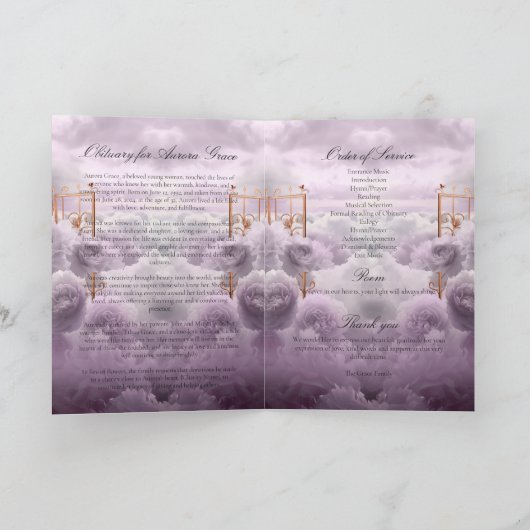 美しい紫エレガントのフローラ葬儀プログラム プログラム (内部)