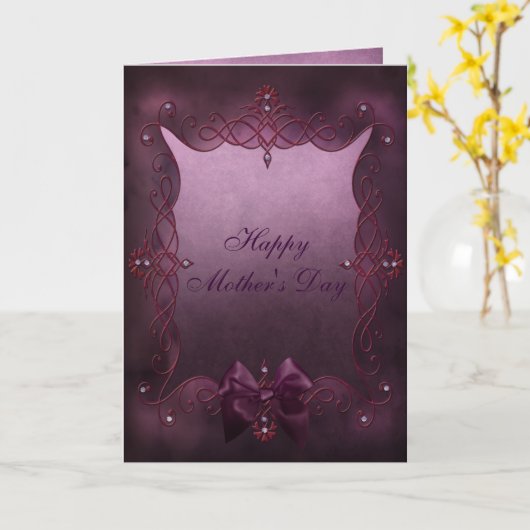 美しい紫ゴシック調枠母の日のカード カード (黄色い花)