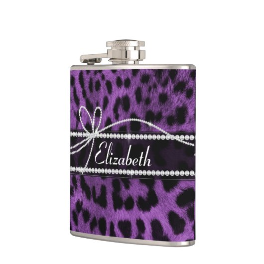 美しい紫フェイクの黒ヒョウアニマルプリント フラスク (左)