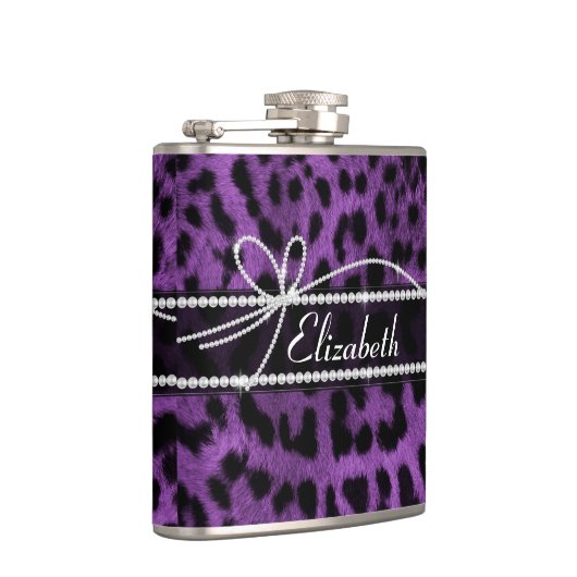 美しい紫フェイクの黒ヒョウアニマルプリント フラスク (右)