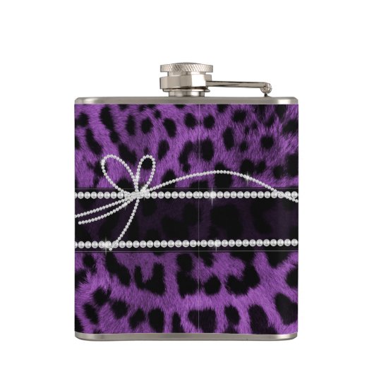 美しい紫フェイクの黒ヒョウアニマルプリント フラスク (裏面)