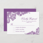 美しい紫ラベンダーレースウェディングRSVPカード 出欠カード (正面/裏面)