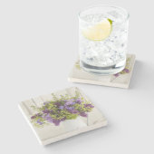 美しい紫色および緑の花花束 ストーンコースター (横)