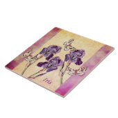 美しい紫色のアイリス花および蝶 タイル (側面)