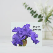 美しい紫色のアイリス花の写真の誕生日 ポストカード (スタンド正面)