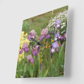 美しい紫色のアヤメの花の写真 スクエア壁時計 (傾斜)