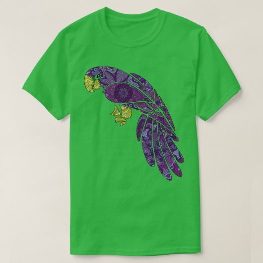 美しい紫色のオウムの曼荼羅 Tシャツ (デザイン正面)