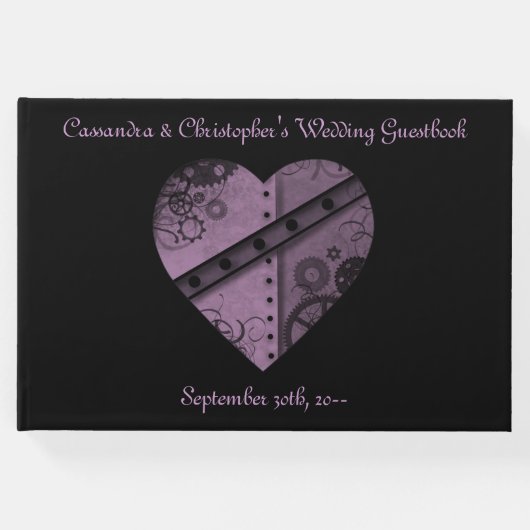 美しい紫色のスチームパンクハートオン黒 ゲストブック (正面)