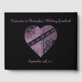 美しい紫色のスチームパンクハートオン黒 ゲストブック (裏面)