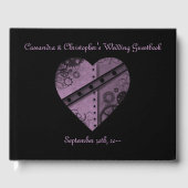 美しい紫色のスチームパンクハートオン黒 ゲストブック (正面)