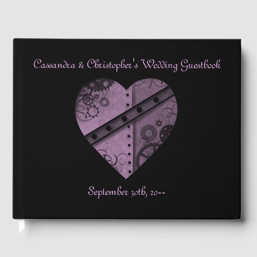 美しい紫色のスチームパンクハートオン黒 ゲストブック (正面)