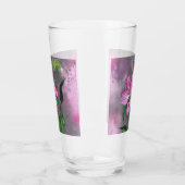 美しい紫色のピンクのユリの花ガラス絵画の タンブラーグラス (左)