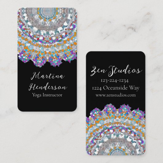 美しい紫色のマンダラヨガビジネスカード 名刺 (正面/裏面)