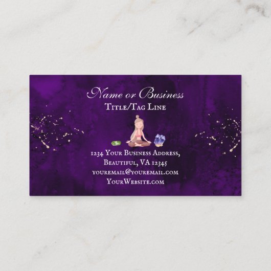 美しい紫色のヨガの女の子と結晶の瞑想 名刺 (裏面)