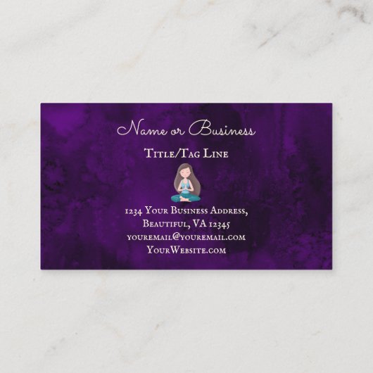 美しい紫色のヨガガガールメディテーション 名刺 (裏面)