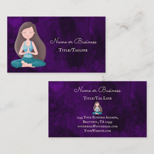 美しい紫色のヨガガガールメディテーション 名刺 (正面/裏面)