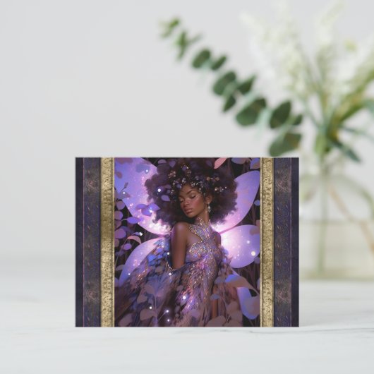 美しい紫色の妖精の女性ファンタジーアート ポストカード (スタンド正面)