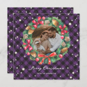 美しい紫色の格子模様リース星写真 シーズンカード (正面/裏面)