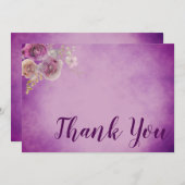 美しい紫色の水彩花イラスト サンキューカード (正面/裏面)