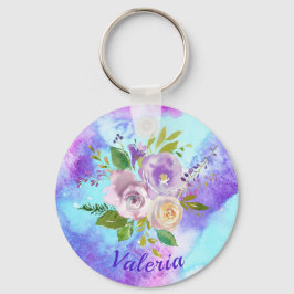 美しい紫色の水彩花キーチェーン キーホルダー