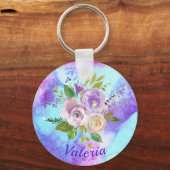 美しい紫色の水彩花キーチェーン キーホルダー (正面)