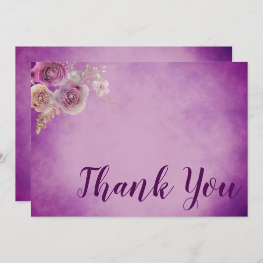 美しい紫色の水色フローラ サンキューカード (正面/裏面)