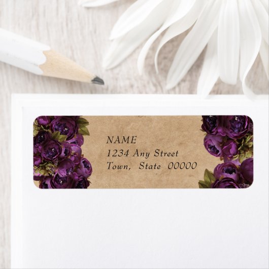 美しい紫色の牡丹、素朴紙、カスタム ラベル (インサイチュ)