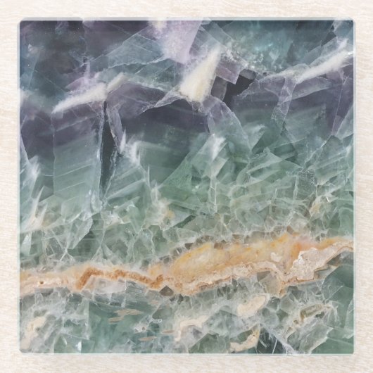 美しい紫色の緑色蛍石フォトジェムストーン ガラスコースター (正面)