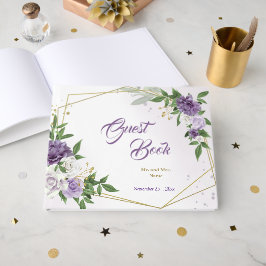 美しい紫色の色合いの花の幾何学的 ゲストブック