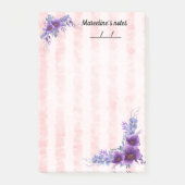 美しい紫色の花と柔らストライプかなピンクの花4"x6" ポストイット (正面)