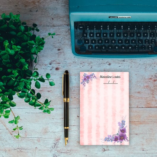 美しい紫色の花と柔らストライプかなピンクの花4"x6" ポストイット