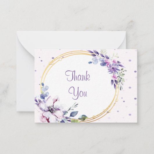 美しい紫色の花のサンキューカード ノートカード (正面)