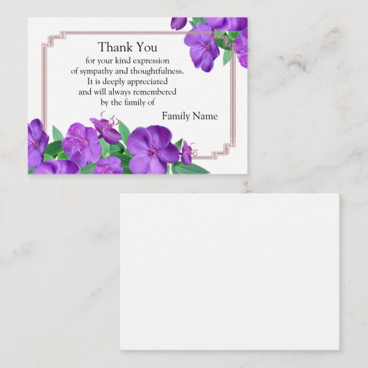 美しい紫色の花のサンキューカード ノートカード (正面/裏面)