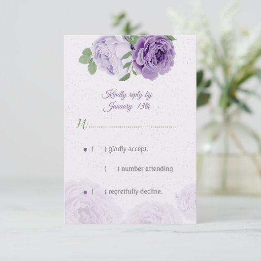 美しい紫色の花の緑の葉植物学RS 出欠カード (スタンド正面)