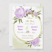 美しい紫色の花の緑葉のリース セーブザデート (正面)