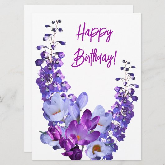 美しい紫色の花カラフルフローラ誕生日 シーズンカード (正面/裏面)