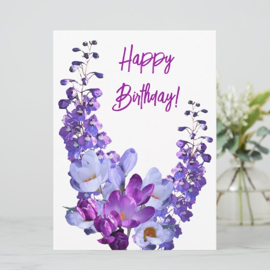 美しい紫色の花カラフルフローラ誕生日 シーズンカード (スタンド正面)