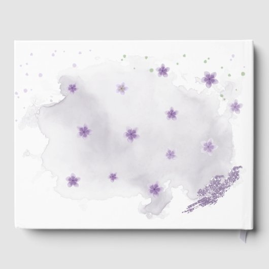 美しい紫色の花緑のリース ゲストブック (裏面)