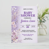 美しい紫色の花赤ちゃんシャワー 招待状 (スタンド正面)